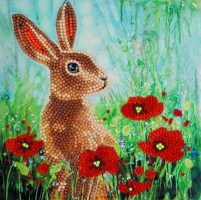 Crystal Art Karte "Wild Poppies and the Hare" 18x18 cm